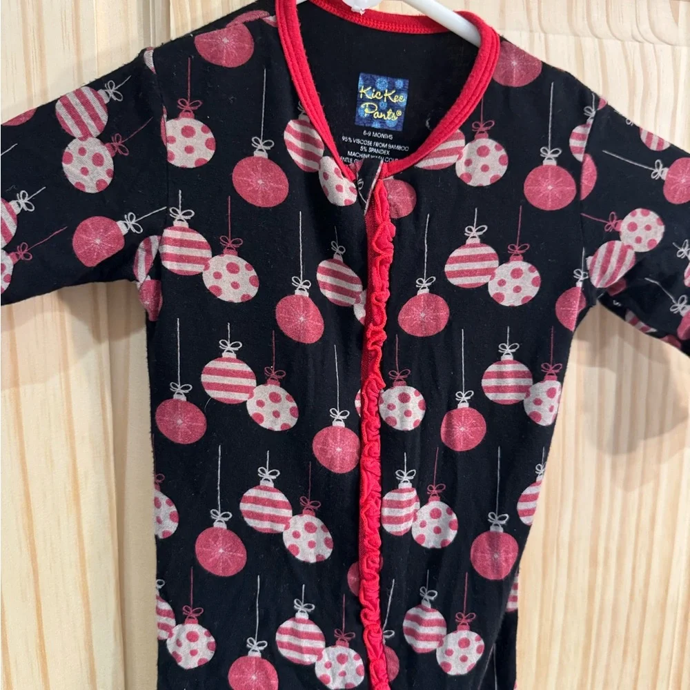 KicKee Pants Baby Girls Christmas Ornament‎ Ruffle Romper Black Red 6-9 Months